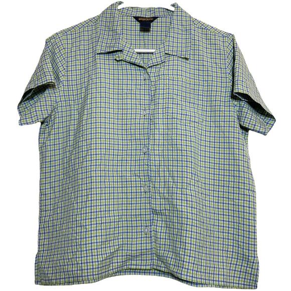 Woolrich Tops - Woolrich Button Down Top Short Sleeve Collared Blue Yellow Plaid Chest Pocket M